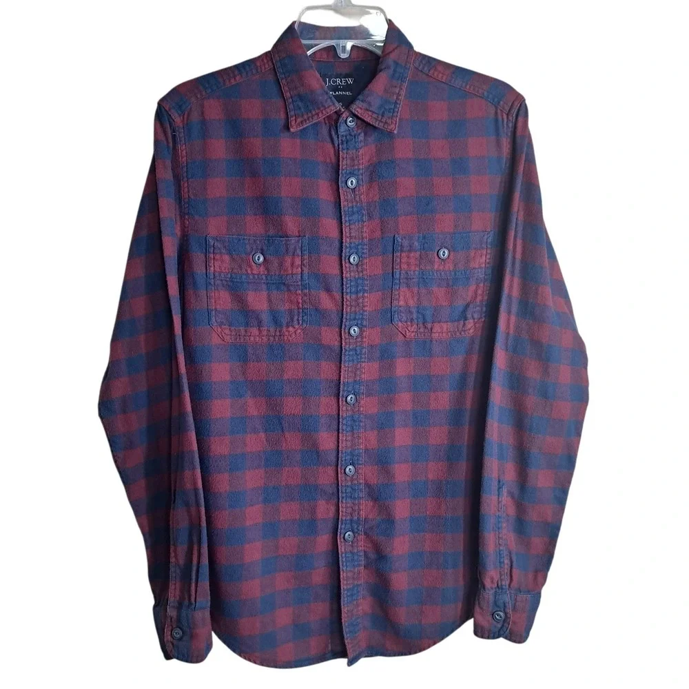 J. Crew Men's Plaid Shirt‎ Size S Blue/Burgundy Flannel Collared Button-Up